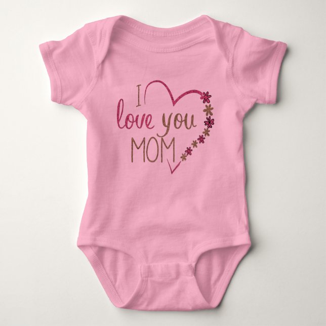 love you mum floral heart baby bodysuit (Front)