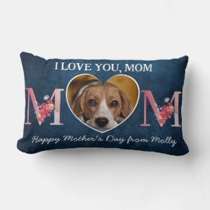 Love you Mum floral heart custom dog photo  Lumbar Cushion