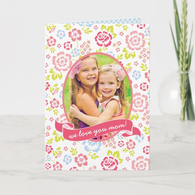 Love you Mum Floral Personalised Custom Photo Card (Front)
