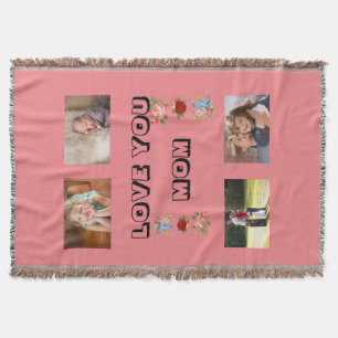 Love You Mum Floral Photo Quartet Design Throw Blanket