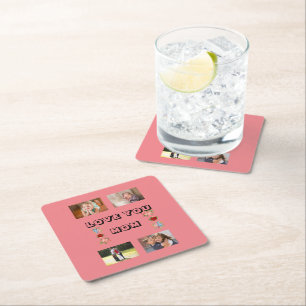 Love You Mum Floral Photo Quartet Square Paper Coaster
