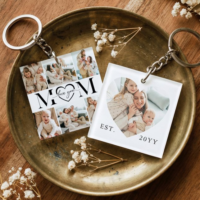Love You Mum Heart Photo Collage Keepsake Gift Key Ring (Love You Mom Heart Photo Collage Keepsake Gift Keychain)