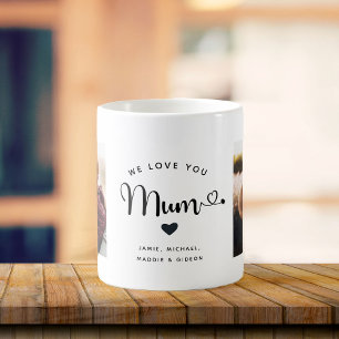 Love you Mum Hearts Custom Two Photo Trendy Chic Coffee Mug