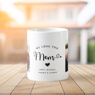 Love you Mum Hearts Custom Two Photo Trendy Chic Coffee Mug