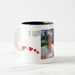 Love you, Mum - Hearts, Photo and Text Two-Tone Coffee Mug