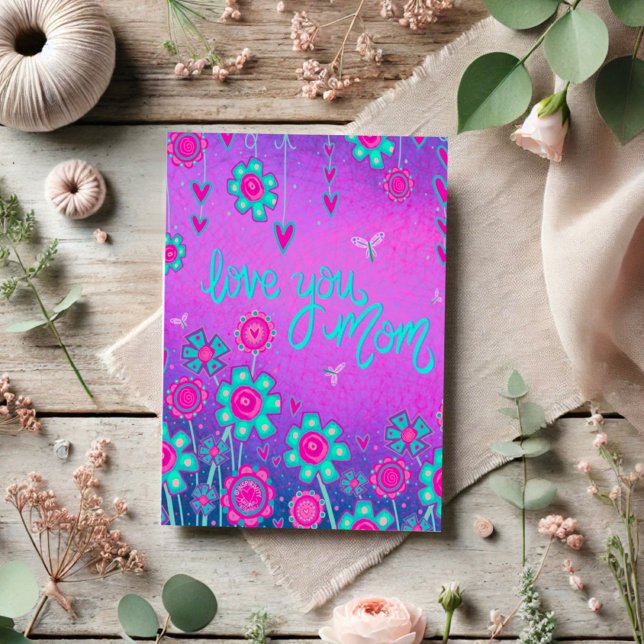 Love You Mum Inspirivity Floral Heart Purple Card (Creator Uploaded)
