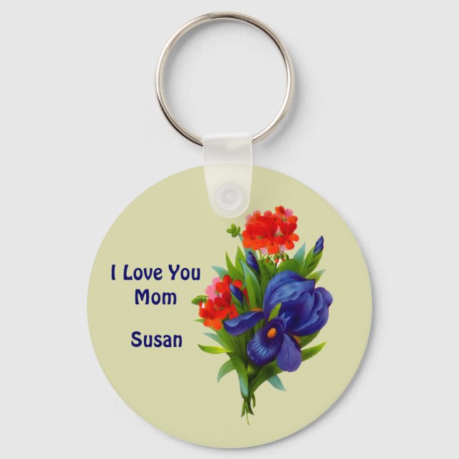 Love You Mum Iris Flower Customisable Keychain (Front)