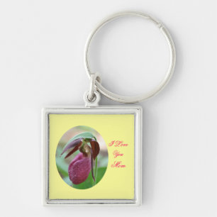 Love You Mum Lady Slipper Flower Keychain