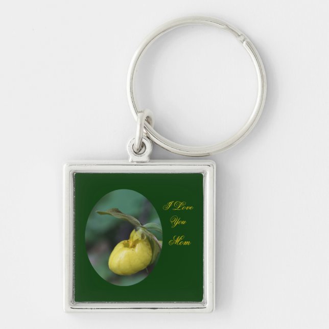 Love You Mum Lady Slipper Flower Keychain (Front)