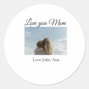 love you mum mothers day add photo name simple classic round sticker