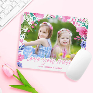 Love you mum Mothers Day Watercolor Floral Photo Mouse Pad