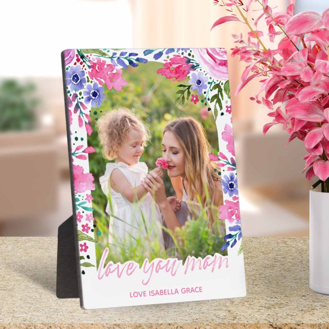 Love you mum Mothers Day Watercolor Floral Plaque (Love you mom Mothers Day Watercolor Floral Plaque)