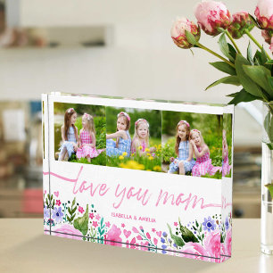 Love You Mum Mothers Day Watercolor Photo Collage Block