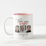 Love You Mum/Other 3 Photo Custom Text Two-Tone Coffee Mug<br><div class="desc">Start every day with a smile with this "Love You Mum" photo mug. This lovingly designed mug features a sweet declaration of "Love you Mum" accented by three personalised photos that bring her favourite faces into her daily coffee routine. Perfect as a Mother’s Day gift, birthday or Christmas present, or...</div>