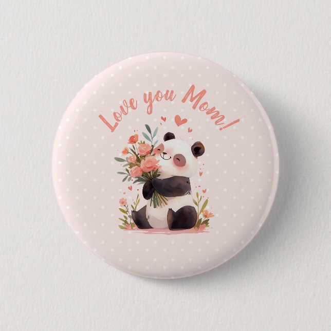 Love You Mum Panda Mothers Day Gift 6 Cm Round Badge (Front)