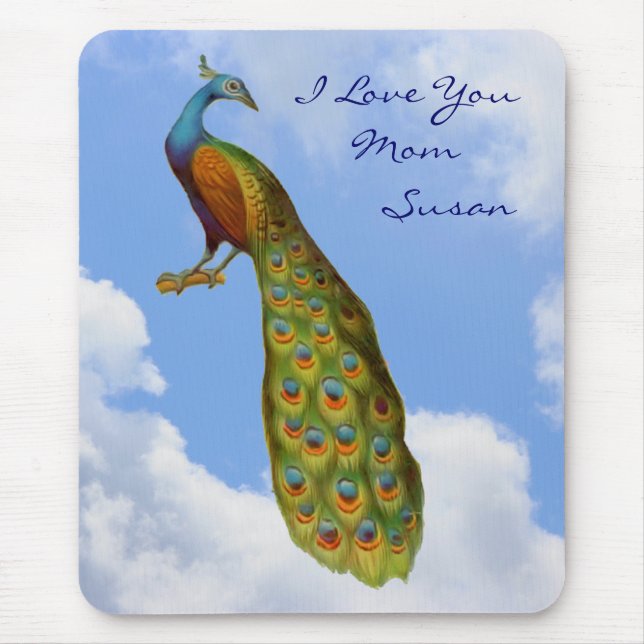 Love You Mum Peacock Personalised Mousepad (Front)