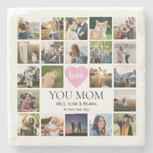 Love You Mum Photo Collage Mothers Day Stone Coaster