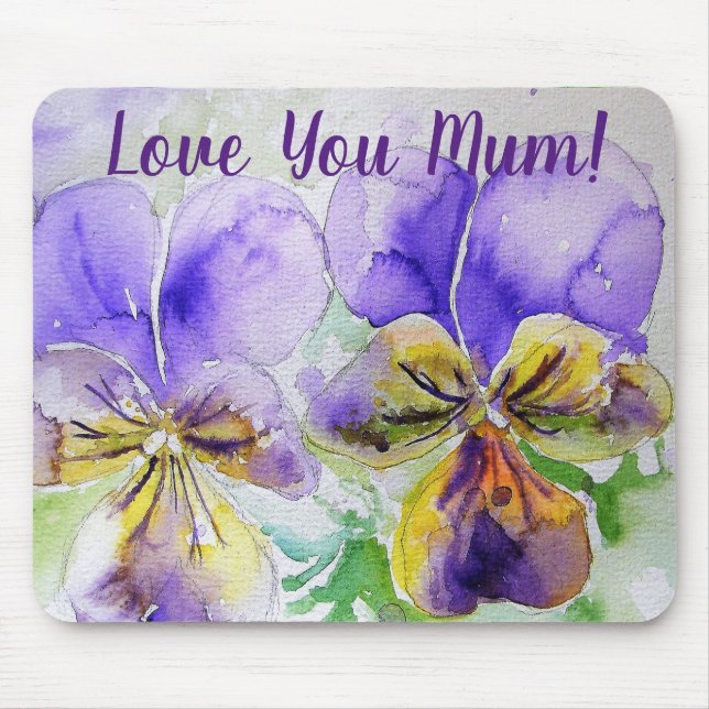 Love You Mum Purple floral Computer Mouse Mat Pad (Front)