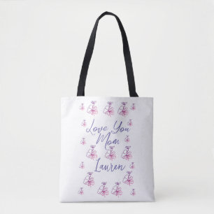 love you mum purple mauve florals mauve name simpl tote bag