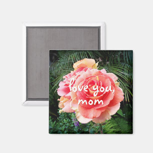 Love you Mum quote script pink rose flower photo Magnet