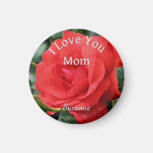Love You Mum Red Rose Flower Personalised Magnet