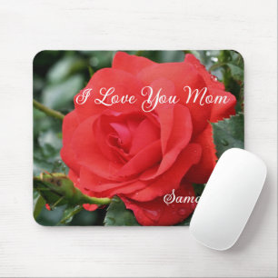 Love You Mum Red Rose Flower Personalised Mouse Pad