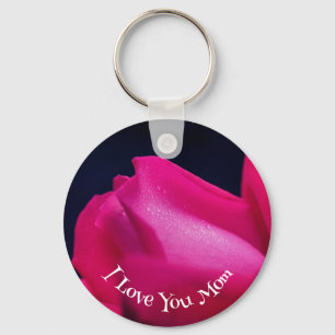 Love You Mum Red Rosebud Flower  Key Ring