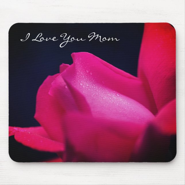 Love You Mum Red Rosebud Flower  Mouse Pad (Front)