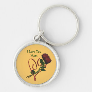 Love You Mum Red Roses Heart Flower Keychain