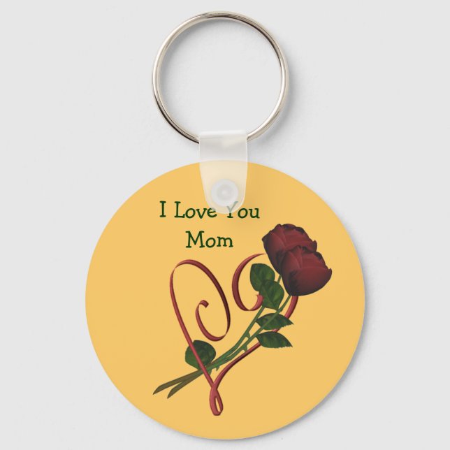 Love You Mum Red Roses Heart Flower Keychain (Front)
