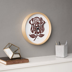 Love You Mum Rose Typography Clock