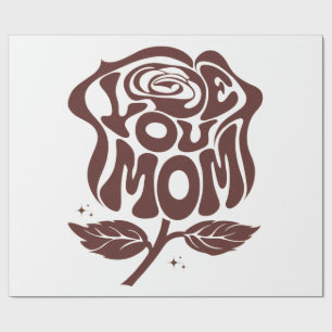 Love You Mum Rose Typography Wrapping Paper