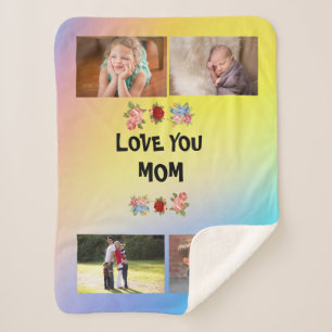 Love You, Mum Roses Pink yellow blue and 4 photos Sherpa Blanket