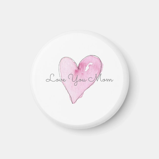 Love You Mum Sweet Heart Pink Watercolor Art Magnet (Front)