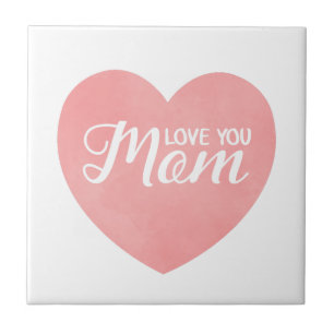 Love you mum text, mother's day pink heart ceramic tile