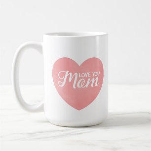 Love you mum text, mother's day pink heart coffee mug
