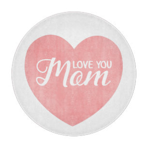 Love you mum text, mother's day pink heart cutting board
