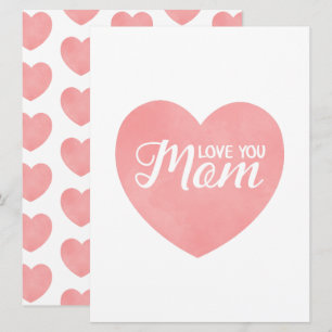Love you mum text, mother's day pink heart invitation