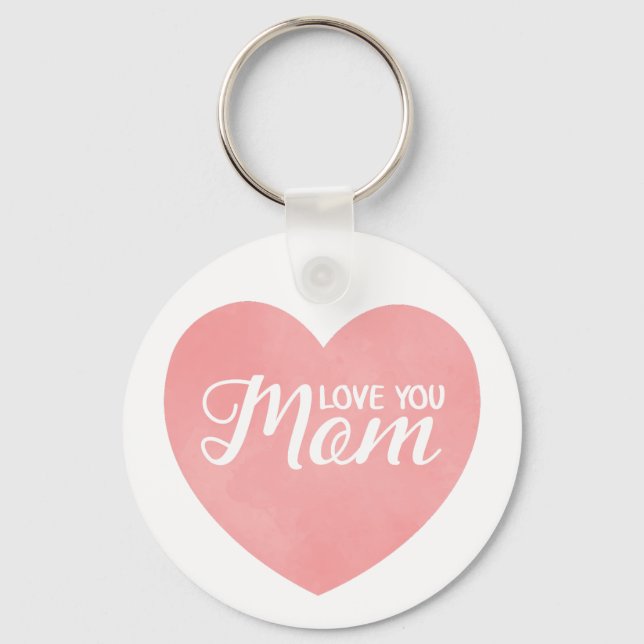Love you mum text, mother's day pink heart key ring (Front)