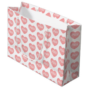 Love you mum text, mother's day pink heart large gift bag