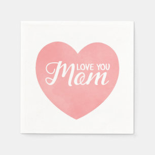 Love you mum text, mother's day pink heart napkin
