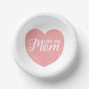 Love you mum text, mother's day pink heart paper plate
