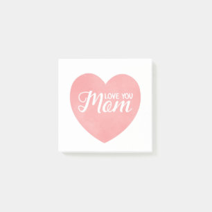 Love you mum text, mother's day pink heart post-it notes