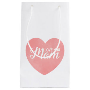 Love you mum text, mother's day pink heart small gift bag