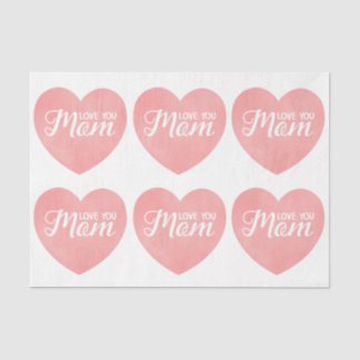 Love you mum text, mother's day pink heart tissue paper