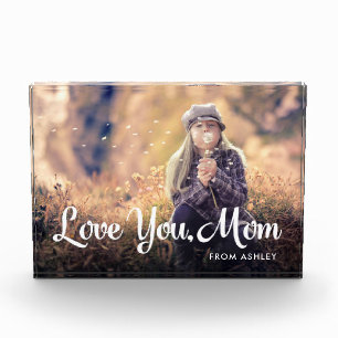 Love You Mum Trendy White Typography and Photo Block
