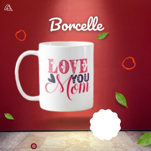 Love You Mum Typography, Black Heart Coffee Mug