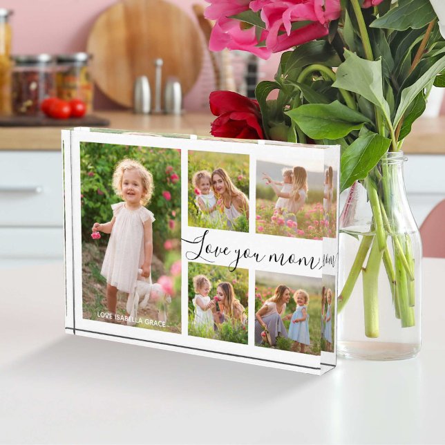 Love You Mum Typography Mothers Day Photo Collage Block (Love You Mom Typography Mothers Day Photo Collage)
