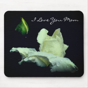 Love You Mum White Rosebud Flower Mouse Pad