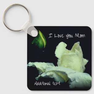 Love You Mum White Rosebud Personalised Key Ring